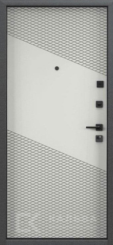 Фото №2 «Входная дверь для квартиры белая диагональ сетка внутри орех снаружи №300»